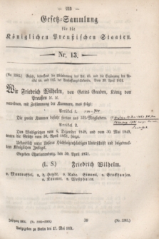 Gesetz-Sammlung für die Königlichen Preußischen Staaten. 1851, Nr. 13 (17 Mai)