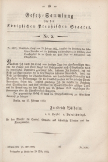 Gesetz-Sammlung für die Königlichen Preußischen Staaten. 1852, Nr. 5 (29 März)