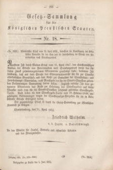 Gesetz-Sammlung für die Königlichen Preußischen Staaten. 1852, Nr. 18 (1 Juni)