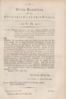 Gesetz-Sammlung für die Königlichen Preußischen Staaten. 1852, Nr. 33 (14 August)