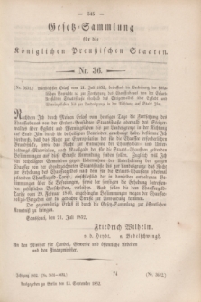 Gesetz-Sammlung für die Königlichen Preußischen Staaten. 1852, Nr. 36 (13 September)