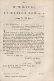 Gesetz-Sammlung für die Königlichen Preußischen Staaten. 1852, Nr. 38 (27 September)