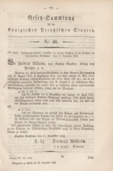 Gesetz-Sammlung für die Königlichen Preußischen Staaten. 1852, Nr. 46 (15 Dezember)
