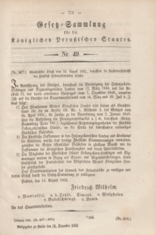 Gesetz-Sammlung für die Königlichen Preußischen Staaten. 1852, Nr. 49 (31 Dezember)
