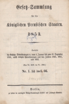 Gesetz-Sammlung für die Königlichen Preußischen Staaten. 1853, Spis treści