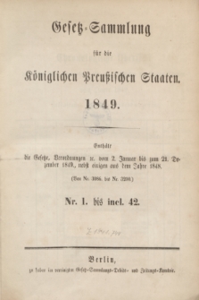 Gesetz-Sammlung für die Königlichen Preußischen Staaten. 1849, Spis treści