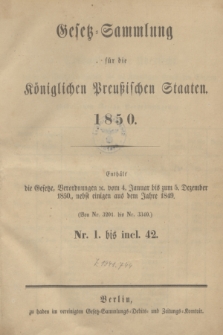 Gesetz-Sammlung für die Königlichen Preußischen Staaten. 1850, Spis treści