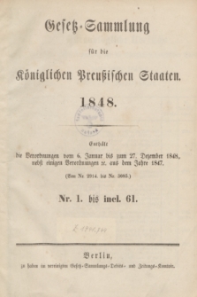 Gesetz-Sammlung für die Königlichen Preußischen Staaten. 1848, Spis treści