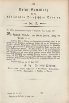 Gesetz-Sammlung für die Königlichen Preußischen Staaten. 1848, Nr. 17 (23 April)