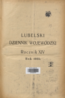 Lubelski Dziennik Wojewódzki. R.14, Skorowidz alfabetyczny do Lubelskiego Dziennika Wojewódzkiego za rok 1933