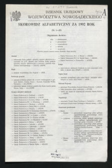 Dziennik Urzędowy Województwa Nowosądeckiego. 1992, Skorowidz alfabetyczny za rok 1992