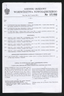 Dziennik Urzędowy Województwa Nowosądeckiego. 1992, nr 17 (17 czerwca)
