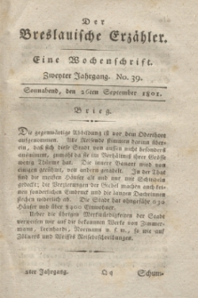 Der Breslauische Erzähler : eine Wochenschrift. Jg.2, No. 39 (26 September 1801) + wkładka