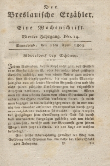 Der Breslauische Erzähler : eine Wochenschrift. Jg.4, No. 14 (2 April 1803) + wkładka