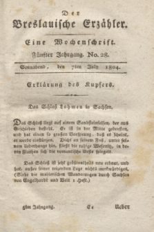 Der Breslauische Erzähler : eine Wochenschrift. Jg.5, No. 28 (7 July 1804) + wkładka