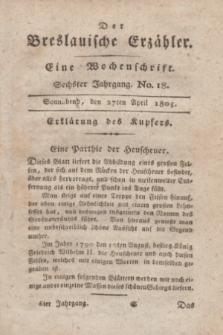 Der Breslauische Erzähler : eine Wochenschrift. Jg.6, No. 18 (27 April 1805) + wkładka