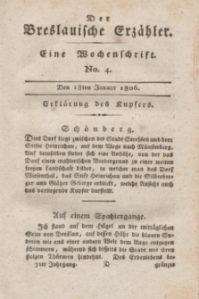 Der Breslauische Erzähler : eine Wochenschrift. Jg.7, No. 4 (18 Januar 1806) + wkładka
