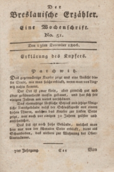 Der Breslauische Erzähler : eine Wochenschrift. Jg.7, No. 51 (13 December 1806) + wkładka