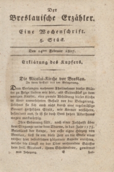 Der Breslauische Erzähler : eine Wochenschrift. Jg.8, Stück 5 (14 Februar 1807) + wkładka