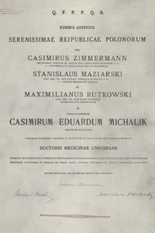 Dyplom doktorski Uniwersytetu Jagiellońskiego z dziedziny medycyny dla Kazimierza Edwarda Michalika