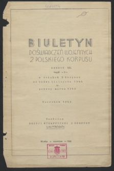 Biuletyn Doświadczeń Wojennych 2 Polskiego Korpusu. 1945, z. 3, cz. D (czerwiec)
