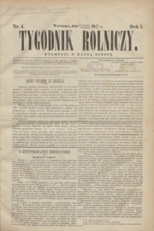 Tygodnik Rolniczy. R.1, nr 1 (6 stycznia 1872)