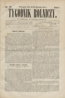 Tygodnik Rolniczy. R.1, nr 39 (28 września 1872) + dod.