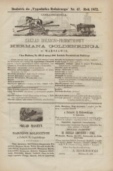 Tygodnik Rolniczy. R.1, Dodatek do „Tygodnika Rolniczego” nr 47 ([23 listopada] 1872)