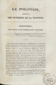 Le Polonais : journal des intérêts de la Pologne. T.1, no 4 (Octobre 1833)