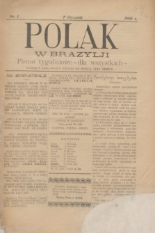 Polak w Brazylji : pismo tygodniowe dla wszystkich. 1905, nr 1 (7 stycznia)