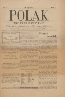 Polak w Brazylji : pismo tygodniowe dla wszystkich. 1905, nr 4 (28 stycznia)