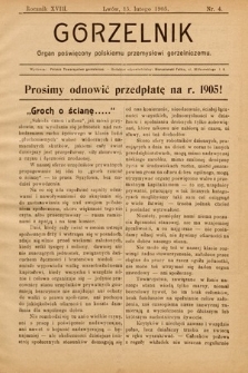 Gorzelnik : organ poświęcony polskiemu przemysłowi gorzelniczemu. R. 18, 1905, nr 4