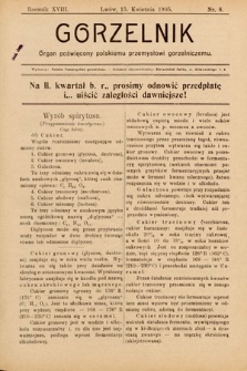Gorzelnik : organ poświęcony polskiemu przemysłowi gorzelniczemu. R. 18, 1905, nr 8
