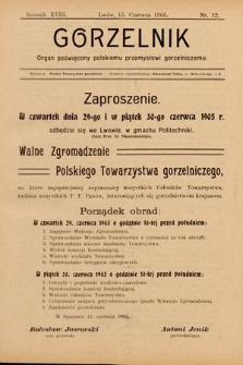 Gorzelnik : organ poświęcony polskiemu przemysłowi gorzelniczemu. R. 18, 1905, nr 12
