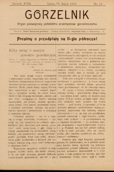Gorzelnik : organ poświęcony polskiemu przemysłowi gorzelniczemu. R. 18, 1905, nr 14