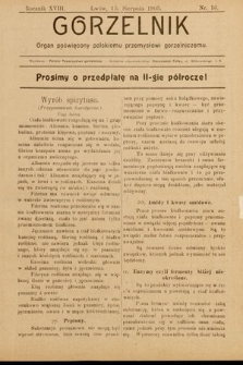 Gorzelnik : organ poświęcony polskiemu przemysłowi gorzelniczemu. R. 18, 1905, nr 16