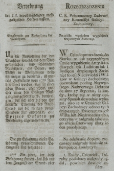 Verordnung der k. k. bevollmächtigten westgalizischen Hofkommission : Maatzregeln zur Ausrottung der Raubthiere. [Dat.:] Krakau den 26. Jän. 1797