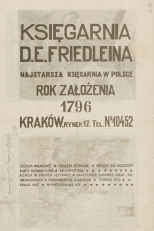 Księgarnia D.E. Friedleina najstarsza księgarnia w Polsce : rok założenia 1796 Kraków, Rynek 17