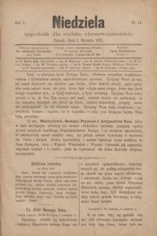 Niedziela : tygodnik dla rodzin chrześcijańskich. R.1, nr 14 (1 stycznia 1875)