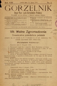 Gorzelnik : organ Towarzystwa Gorzelników Polskich we Lwowie. R. 8, 1894, nr 1