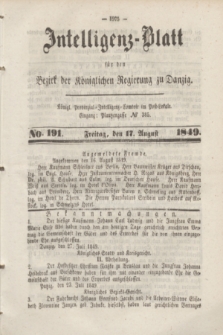 Intelligenz-Blatt für den Bezirk der Königlichen Regierung zu Danzig. 1849, No. 191 (17 August) + dod.