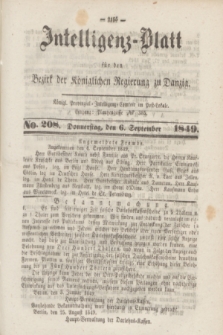 Intelligenz-Blatt für den Bezirk der Königlichen Regierung zu Danzig. 1849, No. 208 (6 September) + dod.