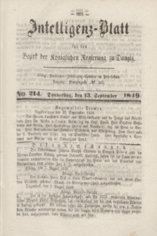 Intelligenz-Blatt für den Bezirk der Königlichen Regierung zu Danzig. 1849, No. 214 (13 September) + dod.