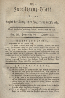 Intelligenz-Blatt für den Bezirk der Königlichen Regierung zu Danzig. 1833, Nro. 243 (17 October) + dod.