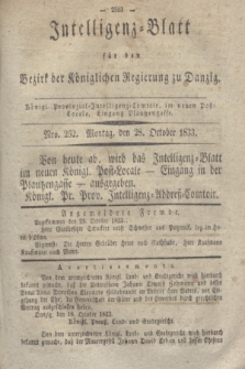 Intelligenz-Blatt für den Bezirk der Königlichen Regierung zu Danzig. 1833, Nro. 252 (28 October) + dod.