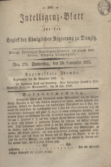 Intelligenz-Blatt für den Bezirk der Königlichen Regierung zu Danzig. 1833, Nro. 279 (28 November)