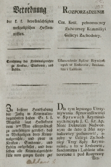 Verordnung der k. k. bevollmächtigten westgalizischen Hofkommission : Errichtung der Kriminalgerichte zu Krakau, Sandomir, und Lublin. [Dat.:] Krakau den 24. May 1797