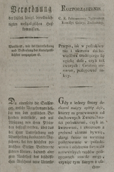 Verordnung der k. k. bevollmächtigten westgalizischen Hofkommission : Vorschrift, wie bei Untersuchung und Bestrafung der Kuratgeistlichkeit vorzugehen ist. [Dat.:] Krakau am 6. September 1797