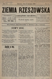 Ziemia Rzeszowska : czasopismo narodowe. 1920, nr 1