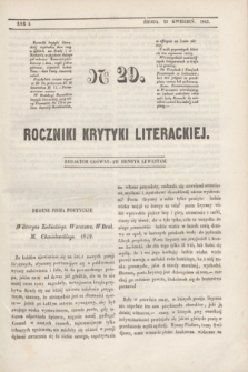 Roczniki Krytyki Literackiej. R.1, [T.1], Ner 29 (13 kwietnia 1842)